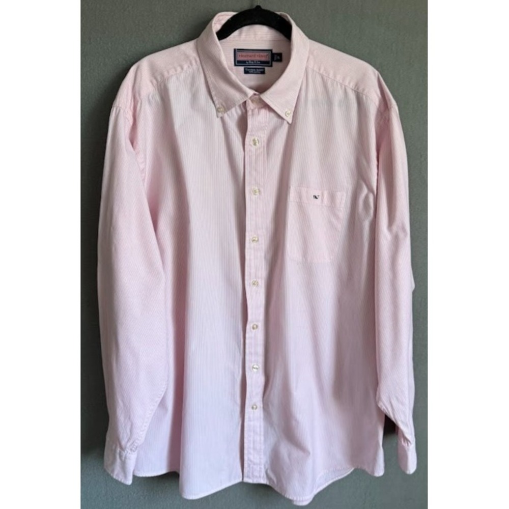 Vineyard Vines Trucker Shirt Men XL Pink Striped Button Down Long Sleeve Casual‎
